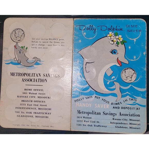 1960s Bank Coin Savers Thrifty Tiger Quarter Dolly Dolphin Dime Kansas City, MO - Picture 2 of 14